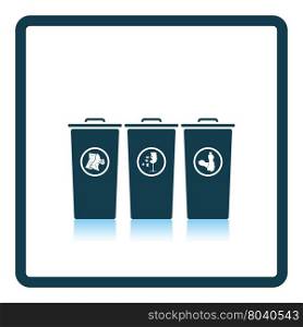Garbage containers with separated trash icon. Shadow reflection design. Vector illustration.