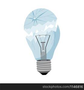Garbage element broken light bulb isolated on the white background, vector illustration. Garbage element broken light bulb