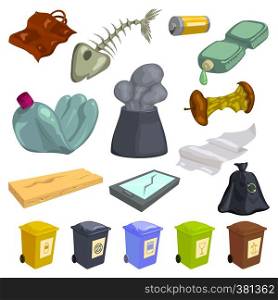 Garbage icons set. Cartoon illustration of 16 garbage vector icons for web. Garbage icons set, cartoon style