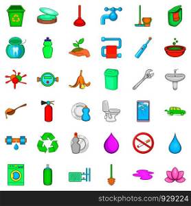 Garbage icons set. Cartoon style of 36 garbage vector icons for web isolated on white background. Garbage icons set, cartoon style