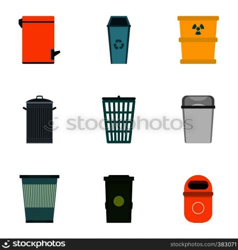 Garbage icons set. Flat illustration of 9 garbage vector icons for web. Garbage icons set, flat style