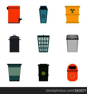 Garbage icons set. Flat illustration of 9 garbage vector icons for web. Garbage icons set, flat style