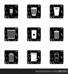 Garbage icons set. Grunge illustration of 9 garbage vector icons for web. Garbage icons set, grunge style