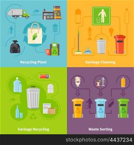 Garbage Recycling Concept Icons Set . Recycling Flat Concept. Garbage Icons Set. Recycling Vector Illustration. Garbage Recycling Symbols. Recycling Design Set. Recycling Elements Collection.