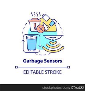 Garbage sensors concept icon. Waste control and management abstract idea thin line illustration. Ecological solution. Trash monitoring. Vector isolated outline color drawing. Editable stroke. Garbage sensors concept icon