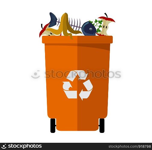 Garbage sorting food waste, organic. Vector Illustration.