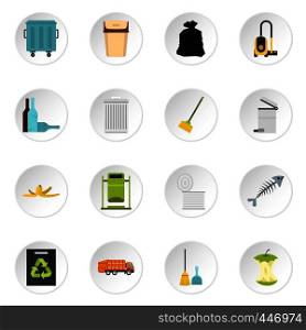 Garbage thing set icons in flat style isolated on white background. Garbage thing set flat icons