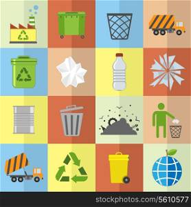 Garbage trash environmental cleaning hygienic symbols website icons set isolated vector illustration