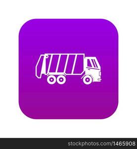 Garbage truck icon digital purple for any design isolated on white vector illustration. Garbage truck icon digital purple