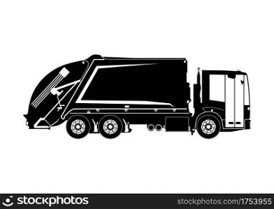 Garbage truck silhouette. Medium size modern rear loader refuse truck. Side view. Flat vector.