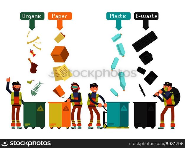 Garbage waste segregation for recycling vector concept. Segregate waste and separate trash illustration. Garbage waste segregation for recycling vector concept