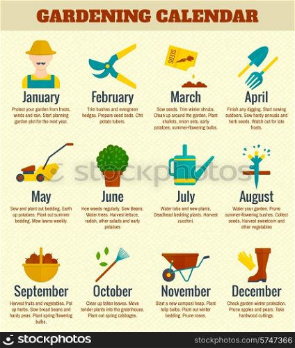 Garden and farming calendar with season plant growing activities vector illustration