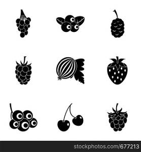 Garden berries icon set. Simple set of 9 garden berries vector icons for web isolated on white background. Garden berries icon set, simple style