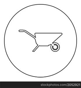 Garden cart Wheelbarrow gardening horticultural icon in circle round black color vector illustration image outline contour line thin style simple. Garden cart Wheelbarrow gardening horticultural icon in circle round black color vector illustration image outline contour line thin style