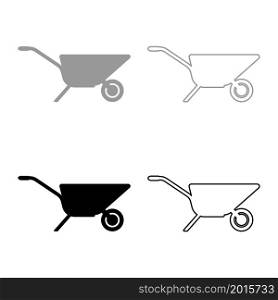 Garden cart Wheelbarrow gardening horticultural set icon grey black color vector illustration image simple flat style solid fill outline contour line thin. Garden cart Wheelbarrow gardening horticultural set icon grey black color vector illustration image flat style solid fill outline contour line thin