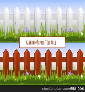 Garden fence with grass and daisy flowers tileable pattern vector illustration