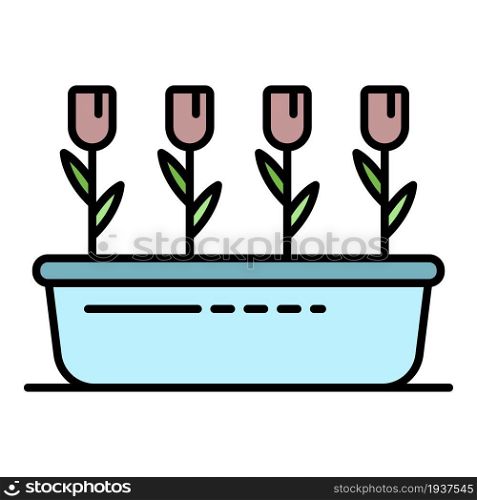 Garden flower pot icon. Outline garden flower pot vector icon color flat isolated. Garden flower pot icon color outline vector