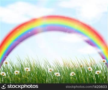 Garden flower with rainbow background. vector