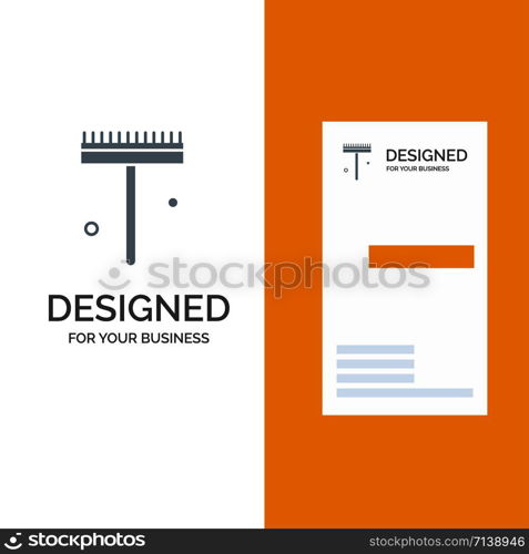 Garden, Gardener, Rake, Shovel Grey Logo Design and Business Card Template