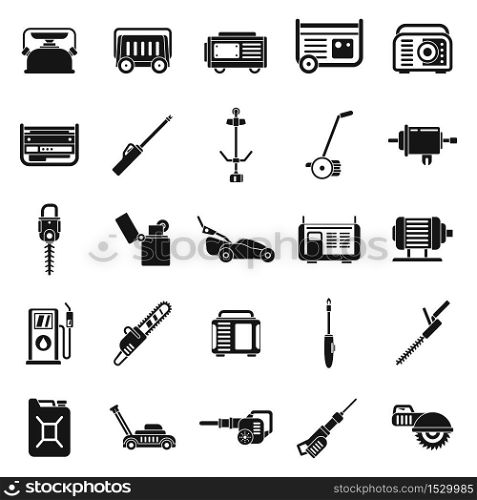 Garden gasoline tools icons set. Simple set of garden gasoline tools vector icons for web design on white background. Garden gasoline tools icons set, simple style
