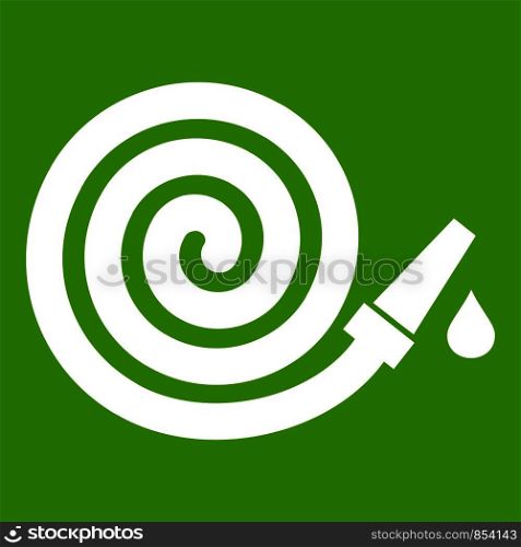 Garden hose icon white isolated on green background. Vector illustration. Garden hose icon green