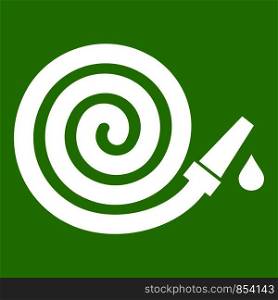 Garden hose icon white isolated on green background. Vector illustration. Garden hose icon green