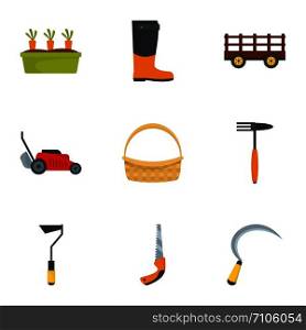 Garden icon set. Flat set of 9 garden vector icons for web design. Garden icon set, flat style