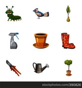 Garden icons set. Cartoon illustration of 9 garden vector icons for web. Garden icons set, cartoon style