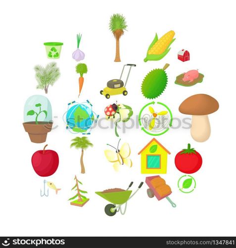 Garden icons set. Cartoon set of 25 garden icons for web isolated on white background. Garden icons set, cartoon style