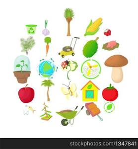 Garden icons set. Cartoon set of 25 garden icons for web isolated on white background. Garden icons set, cartoon style