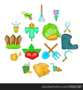 Garden icons set in cartoon style. Gardening set isolated vector illustration. Garden icons set, cartoon style