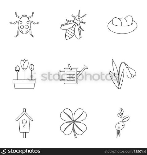 Garden icons set. Outline illustration of 9 garden vector icons for web. Garden icons set, outline style