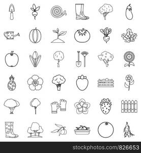 Garden icons set. Outline style of 36 garden vector icons for web isolated on white background. Garden icons set, outline style