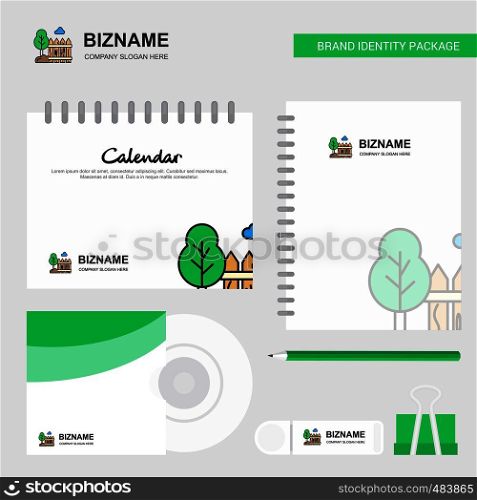 Garden Logo, Calendar Template, CD Cover, Diary and USB Brand Stationary Package Design Vector Template