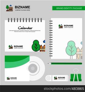 Garden Logo, Calendar Template, CD Cover, Diary and USB Brand Stationary Package Design Vector Template