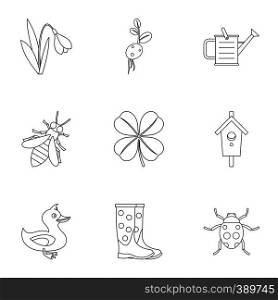 Garden maintenance icons set. Outline illustration of 9 garden maintenance vector icons for web. Garden maintenance icons set, outline style