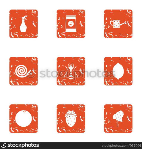 Garden parasite icons set. Grunge set of 9 garden parasite vector icons for web isolated on white background. Garden parasite icons set, grunge style