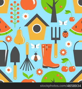 Garden pattern seamless. Harvest, fruits. Background. Vector