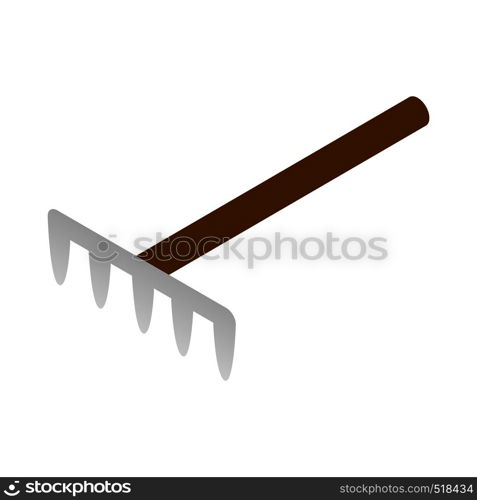 Garden rake icon in isometric 3d style on a white background. Garden rake icon, isometric 3d style