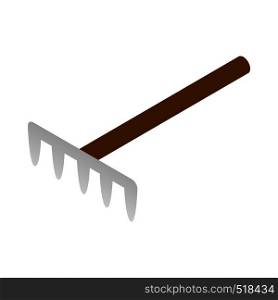 Garden rake icon in isometric 3d style on a white background. Garden rake icon, isometric 3d style