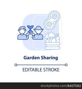 Garden sharing light blue concept icon. Urban horticulture sharing. Gardening type abstract idea thin line illustration. Isolated outline drawing. Editable stroke. Arial, Myriad Pro-Bold fonts used. Garden sharing light blue concept icon