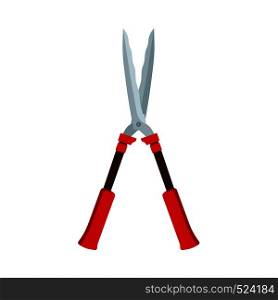 Garden shear blade vector flat icon equipment tool. Cut pruning trim tree handle secateur hedge. Red plant instrument sharp