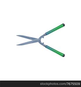 Garden shears, pruning scissors vector icon. Pruner instrument with long blades, tool for gardening works, hand equipment for gardeners isolated cartoon secateurs on white background. Garden shears, pruning scissors pruner vector icon