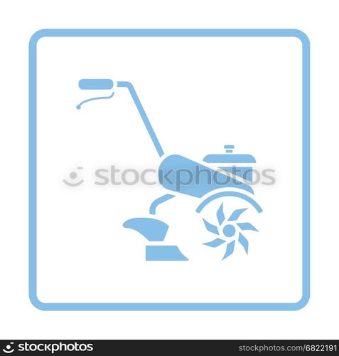 Garden tiller icon. Blue frame design. Vector illustration.