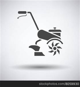 Garden tiller icon on gray background with round shadow. Vector illustration.