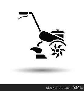 Garden tiller icon. White background with shadow design. Vector illustration.