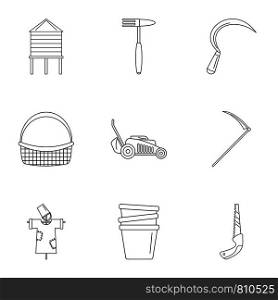Garden tool icon set. Outline set of 9 garden tool vector icons for web design isolated on white background. Garden tool icon set, outline style