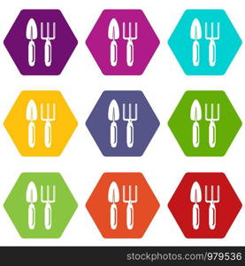 Garden tools icons 9 set coloful isolated on white for web. Garden tools icons set 9 vector