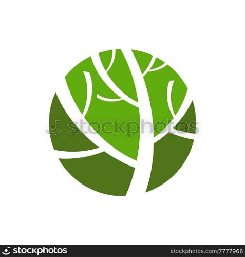 Garden tree icon, growth and environment symbol of nature and ecology, vector. Green tree leaf emblem for gardening, eco plants and organic garden or forest park, tree branches bio concept. Garden tree icon, growth and environment symbol