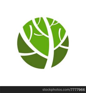 Garden tree icon, growth and environment symbol of nature and ecology, vector. Green tree leaf emblem for gardening, eco plants and organic garden or forest park, tree branches bio concept. Garden tree icon, growth and environment symbol